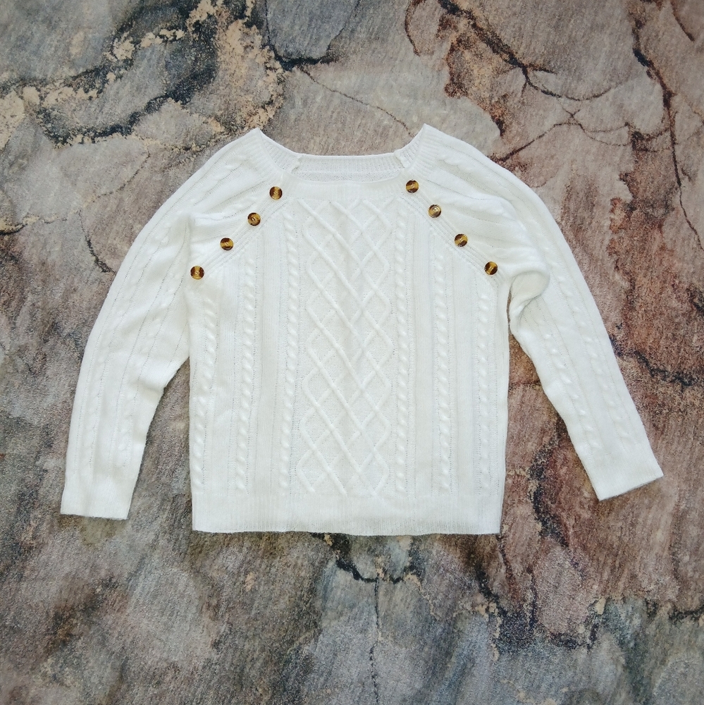 Women's White Cable Knit Sweater